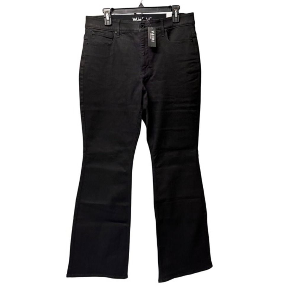 WHBM‎ Outlet High-Rise Skinny Flare Jeans Women 14R Black Raven Rinse Wash